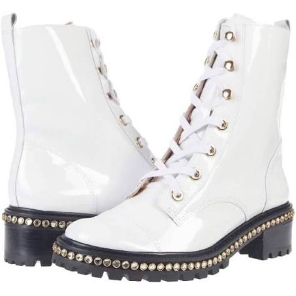 SCHUTZ ANDORRA STUDDED COMBAT BOOTS - WHITE- NEW